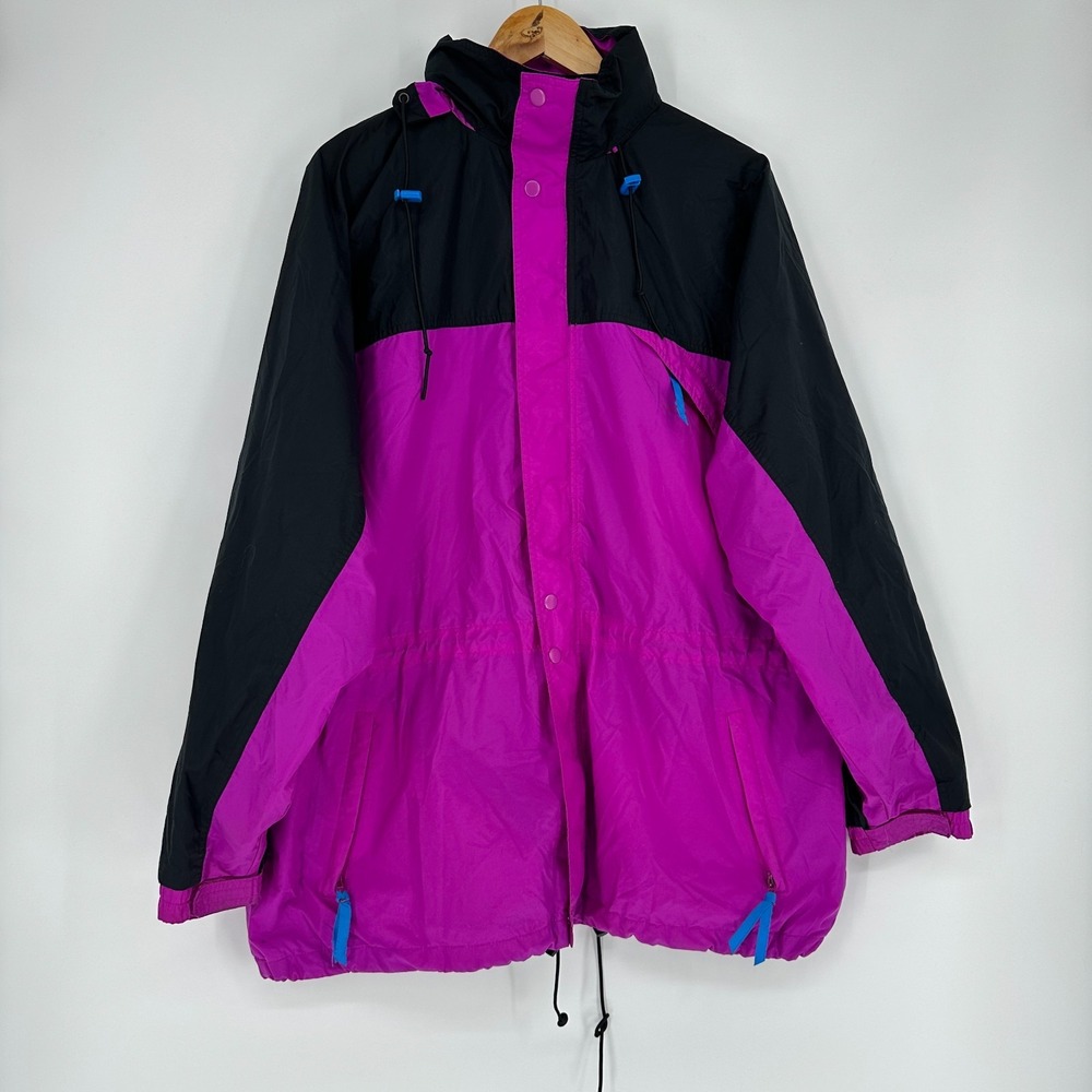 Vintage GAP Large Windbreaker Nylon Jacket Pink hidden Hood 90s Parka Coat